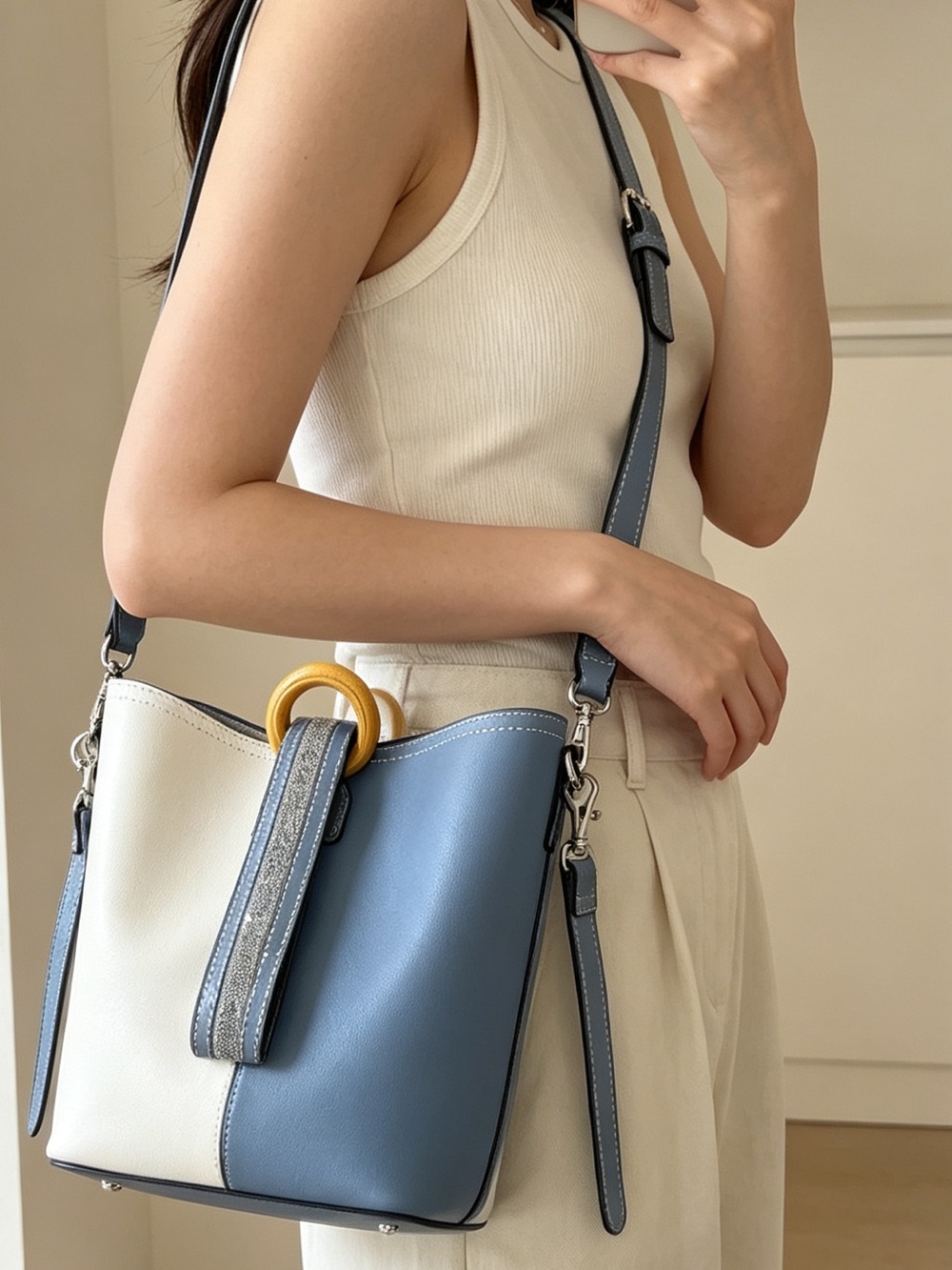 Swarovski Two-Tone Blue & White Bucket Bag